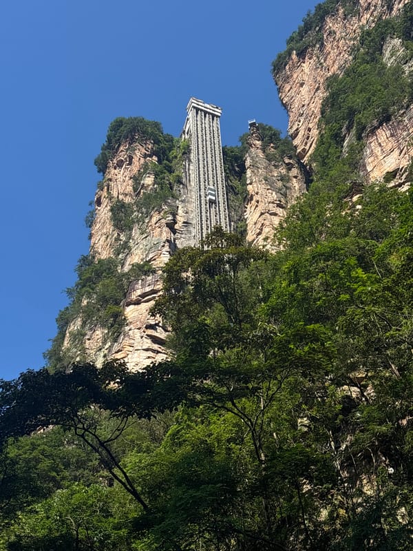 Zhangjiajie's towering sandstone pillars and cliff elevator, China