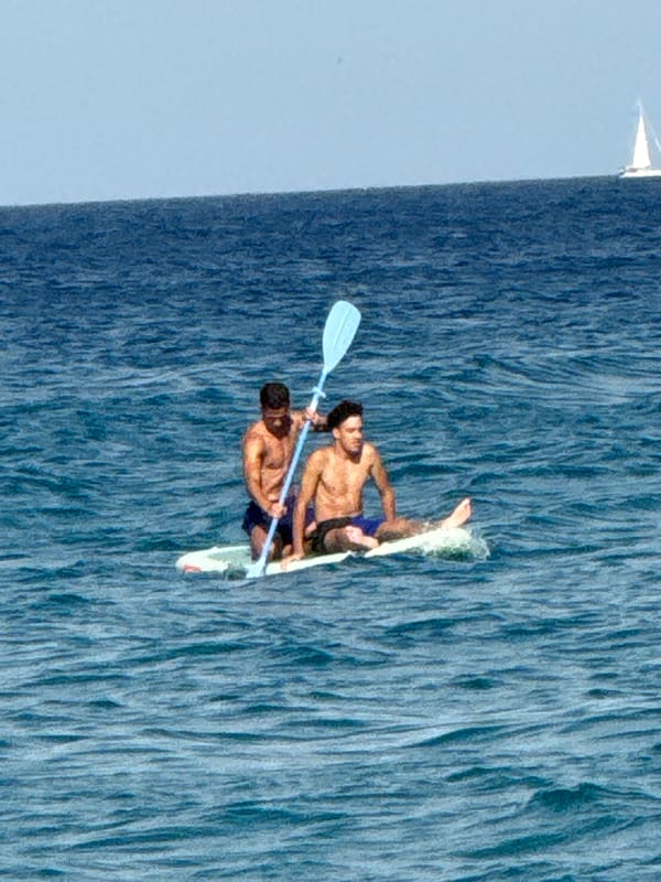 Paddleboarding off the coast of Blanes, Spain