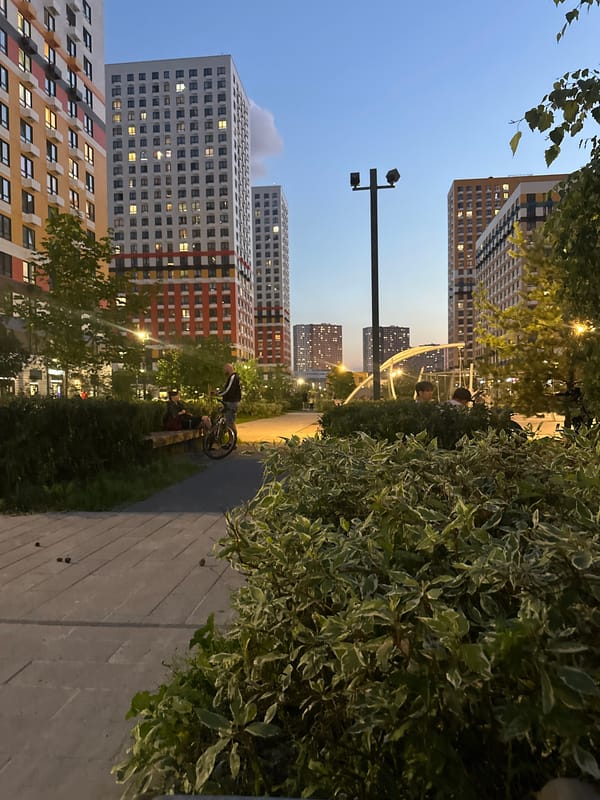 Twilight stroll through a modern Lyubertsy residential complex
