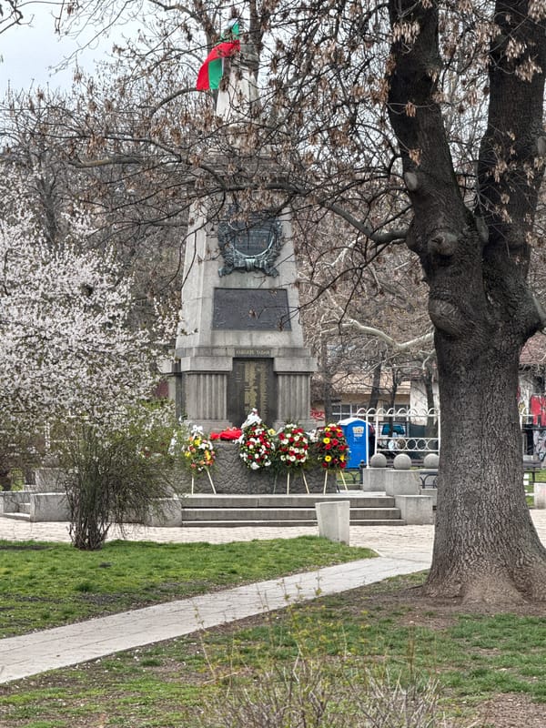Memorial monument with wreaths observed in Sofia, Bulgaria