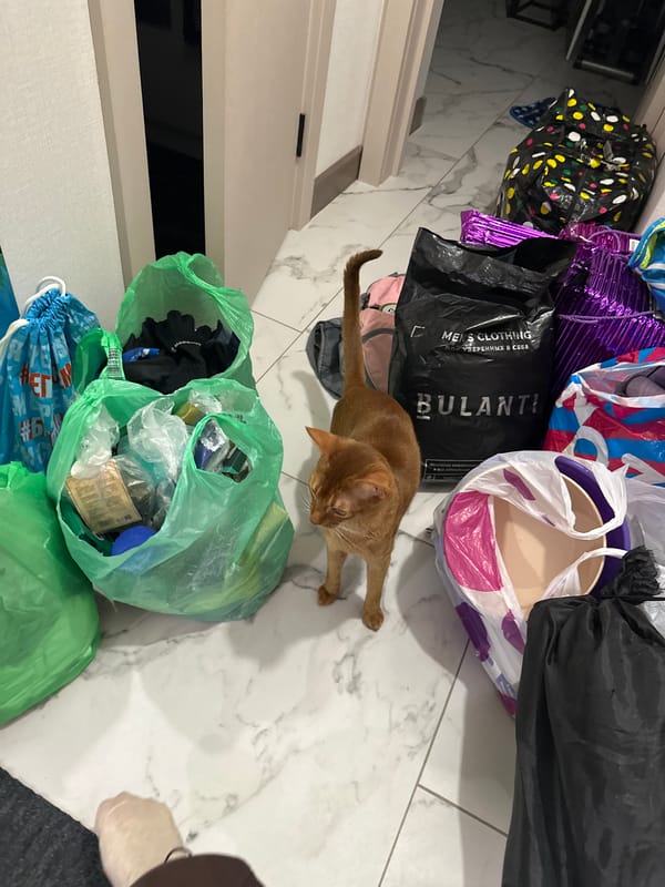 Colorful shopping bags scattered on marble floor in Kazan