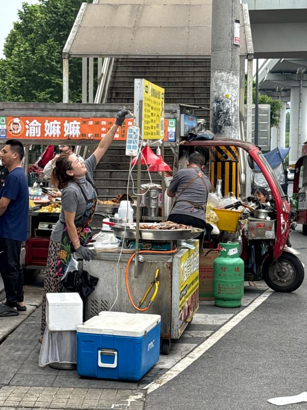 Street food vendors serve matcha drinks in Chongqing tech zone