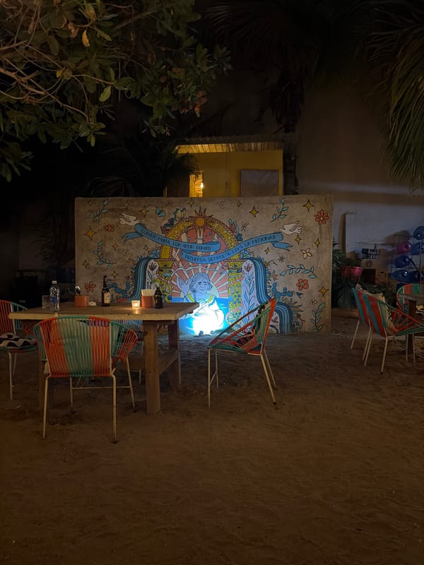 Late night scene at outdoor bar in Brisas de Zicatela
