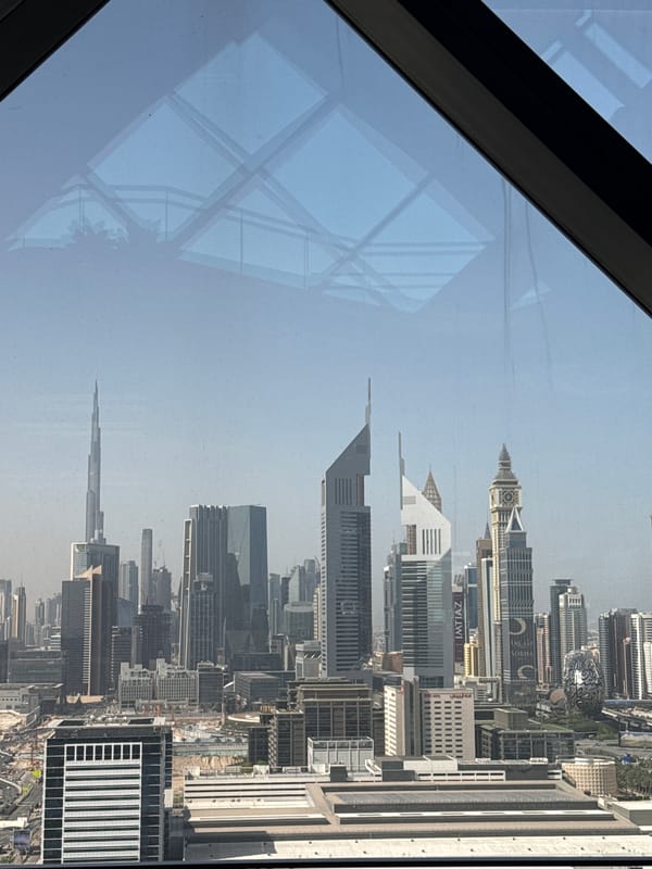 Panoramic Dubai cityscape captured from elevated viewpoint