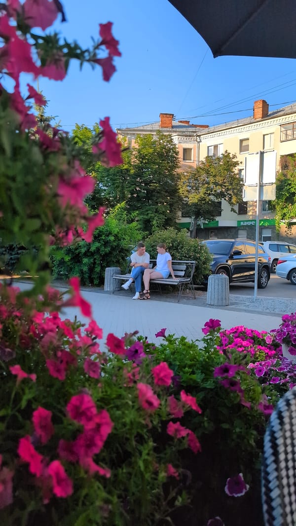 Afternoon at a European outdoor café, mid-July