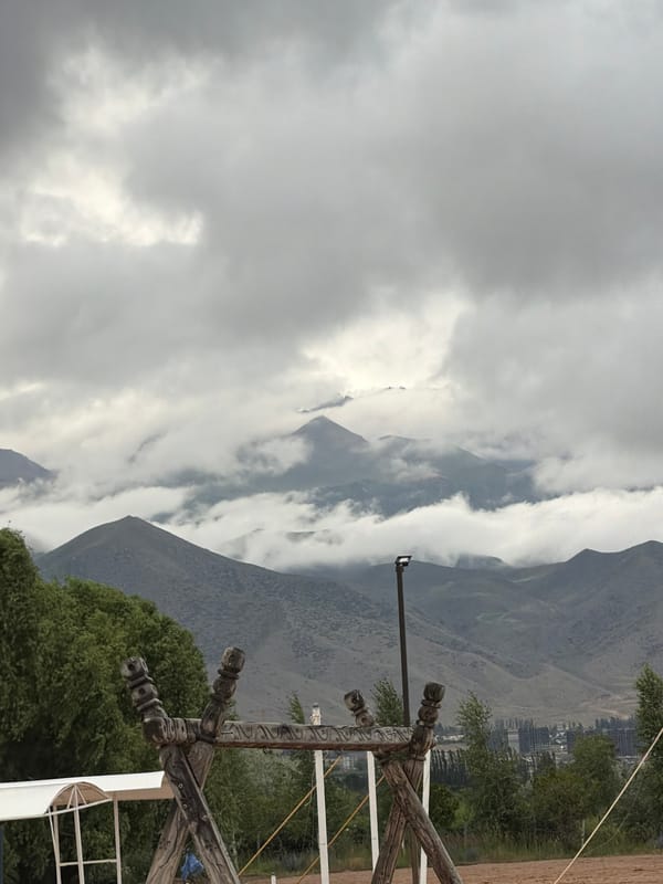 Overcast day at a lakeside resort town in Kyrgyzstan