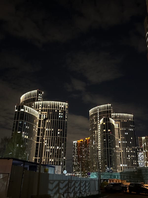 Nighttime cityscape documented in Khimki, Russia