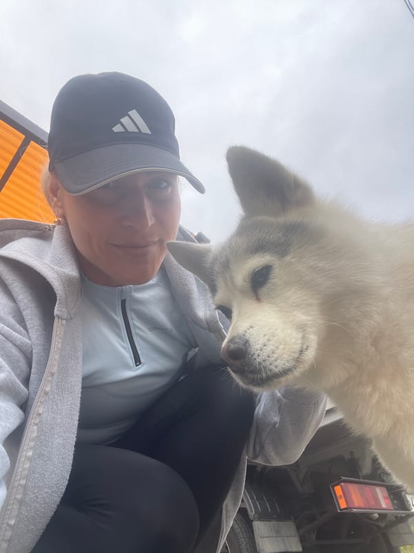Morning moments with dog and resident in Baranovka, Russia