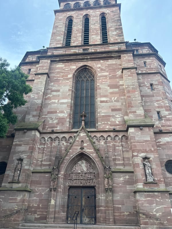 Early morning documentation of Strasbourg's historic architecture and transit