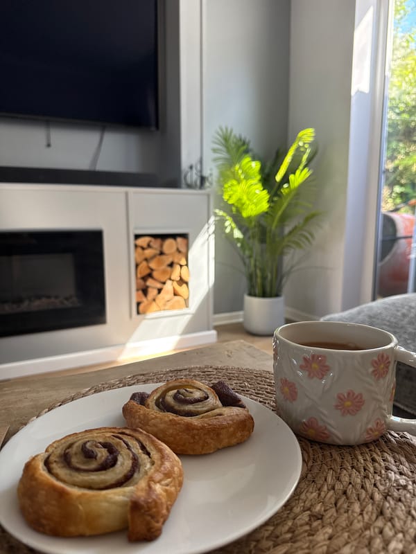 Cinnamon rolls and coffee documented in Tunbridge Wells home