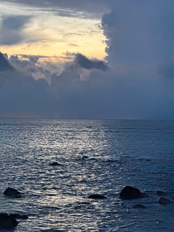 Dusk seascape along the rocky coast of Lý Sơn Island
