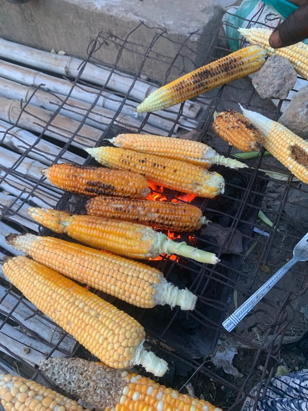 Roadside corn roasting in Keffi, Nigeria