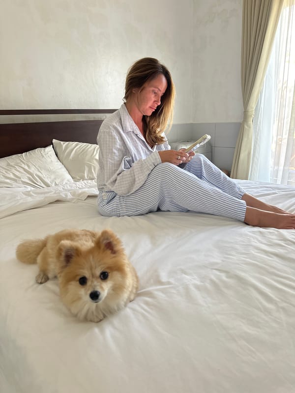 Slow hotel morning in Bali with a Pomeranian in tow