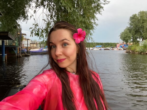 Paddleboarding at sunset on the river in Chaikovsky