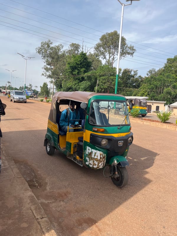 Busy morning street scene in Bukuru, Nigeria