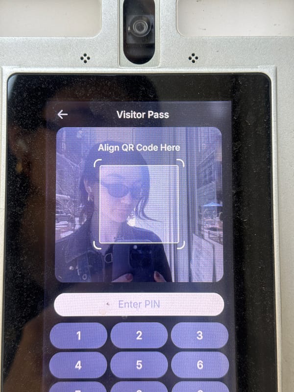 Visitor pass QR scanner captured on electronic device in NYC