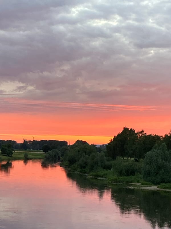 Sunset over the Weser River and Bodega Beach Club, Rinteln