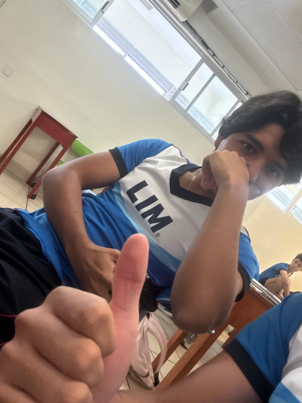 Young man photographed in Acapulco classroom setting