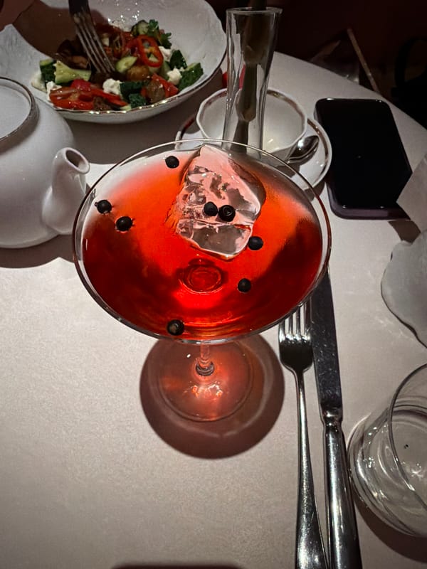 Moscow restaurant table setting documented during evening dining