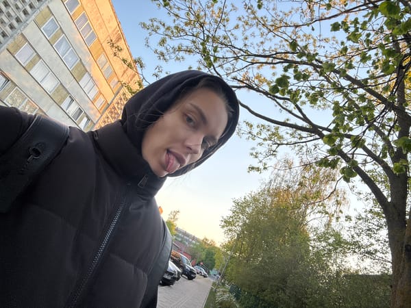 Person documents selfie walk through Liepaja, Latvia streets