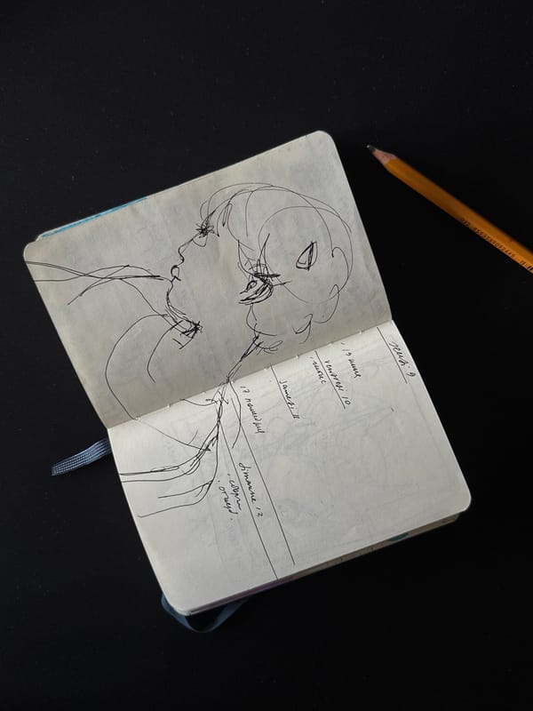 Artist sketches portrait in notebook in Moscow