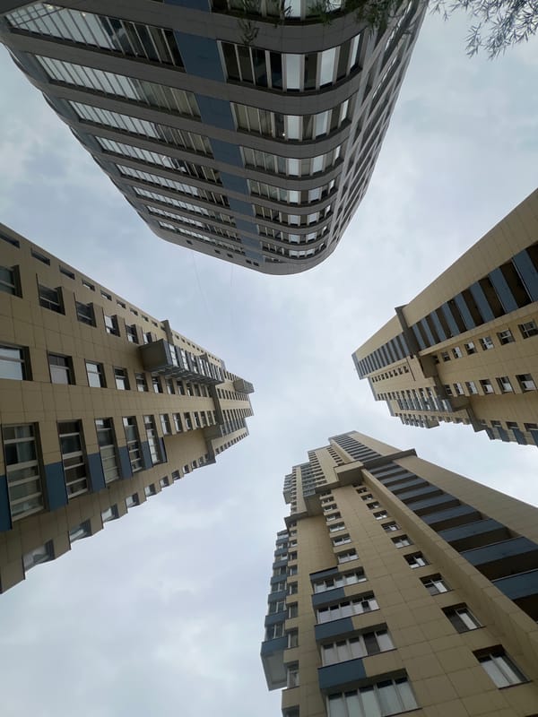 Moscow residential complex photographed from ground level