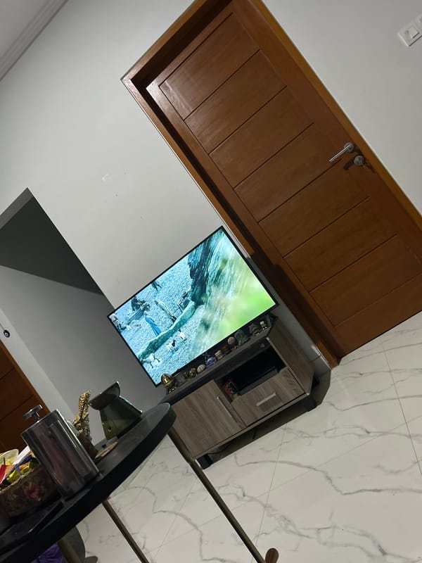 Watching Vikings on TV in a Sukawati living room