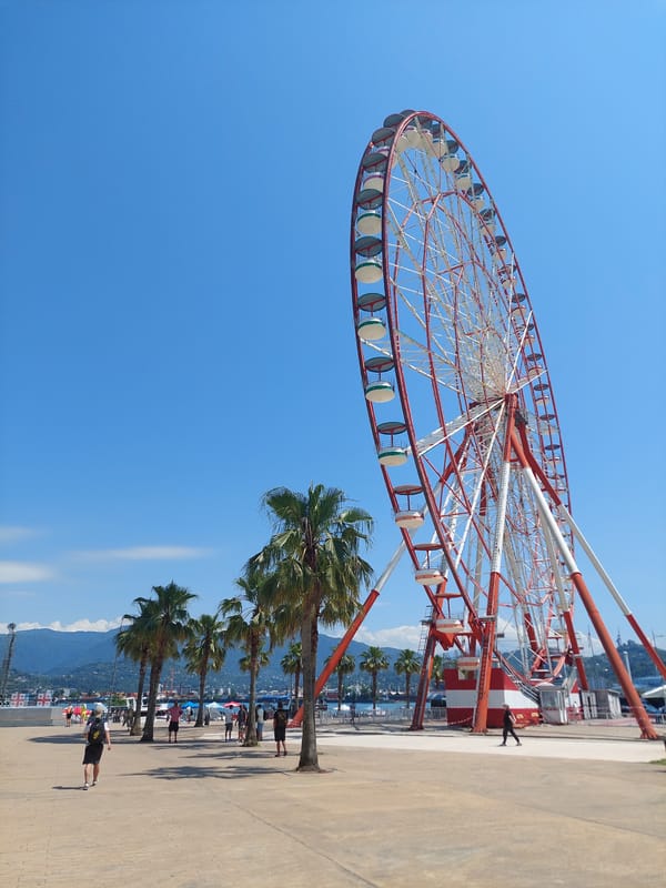 Batumi's landmark-packed waterfront on a clear summer morning