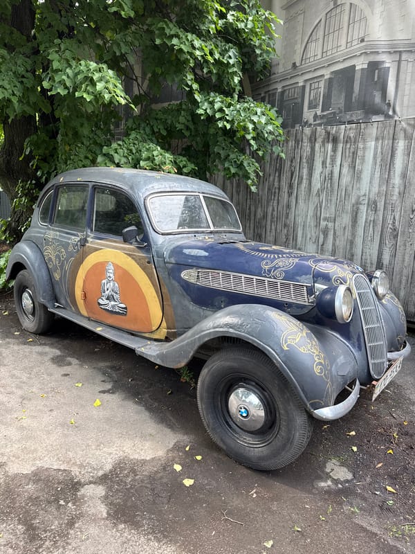 Vintage car show documented in Vinnytsia park with decorated vehicles