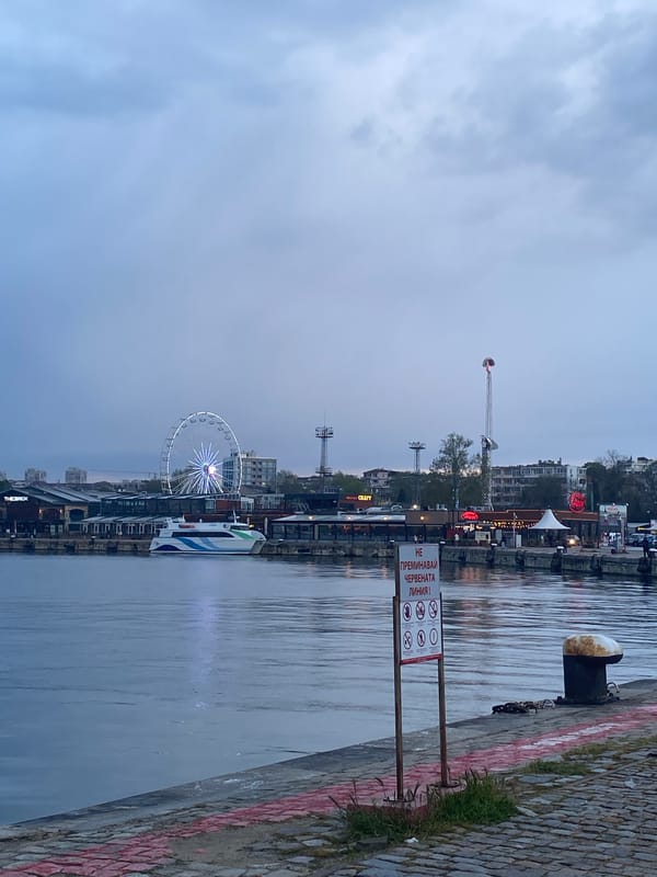 Varna waterfront and port activity documented on cloudy afternoon