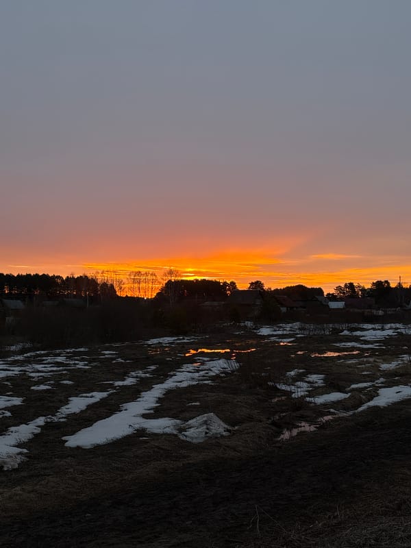 Sunset observed over rural Rusalevka, Russia landscape
