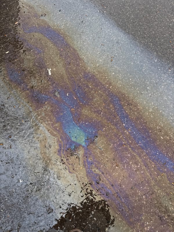 Oil spill creates iridescent sheen on Moscow pavement