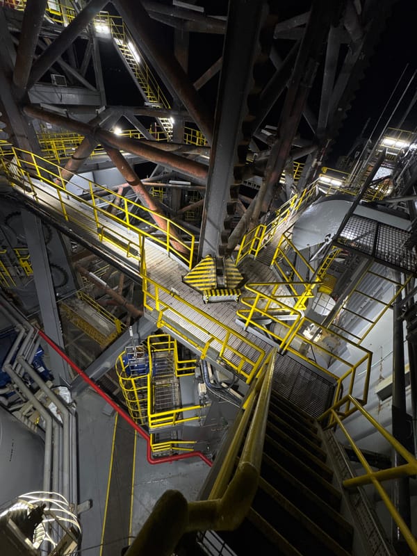 Night tour of an offshore oil rig, Italian waters