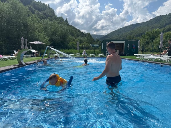Sunny afternoon at a rural Altai pool complex