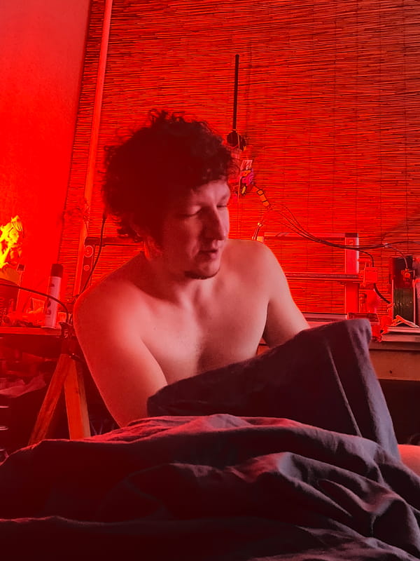 Inside a red-lit Moscow room with unusual decor
