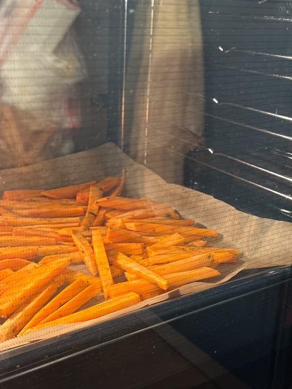 Home cooking session features sweet potato fries and chicken