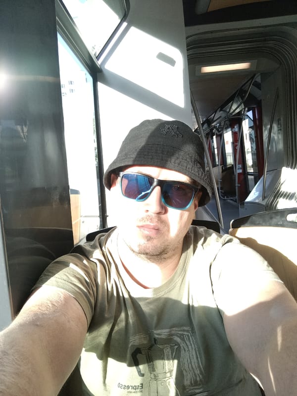 Selfie session on a Prague tram, mid-afternoon