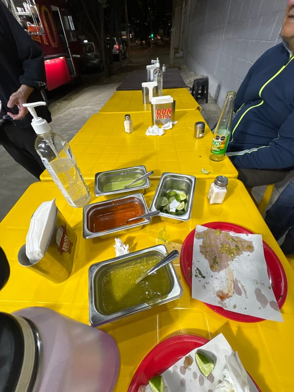 Late-night dining scene captured at Oaxaca street food vendor