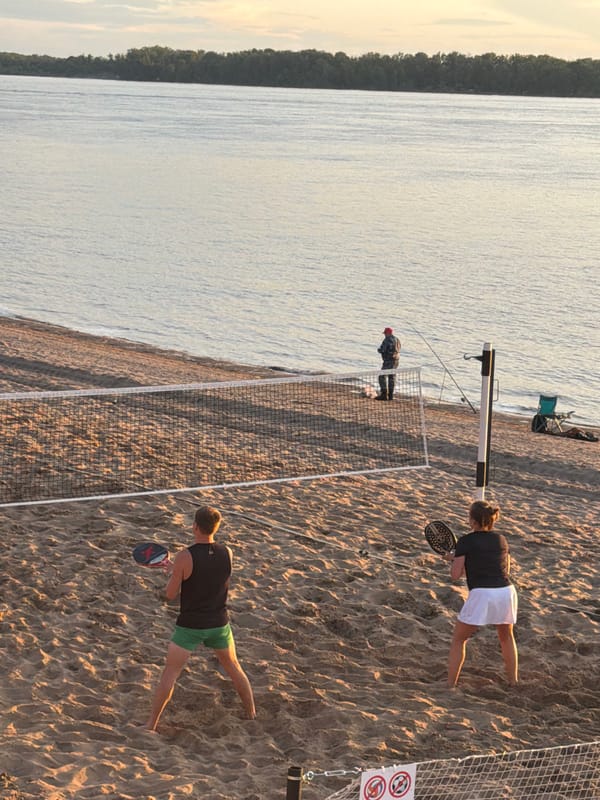 Beachgoers enjoy golden hour at Samara's Volga River waterfront