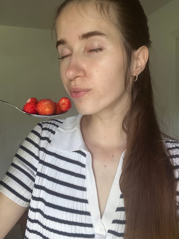 Strawberries, garden flowers, and a quiet morning outside