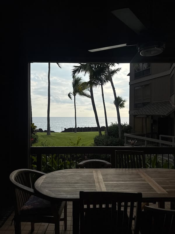 Coastal view from outdoor patio in Kahaluu-Keauhou, Hawaii