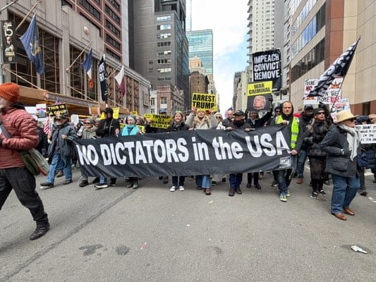 Large anti-Trump protest marches through NYC streets