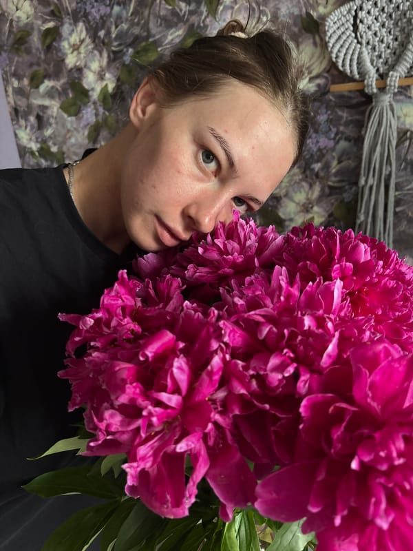 Pink peony bouquet selfies, multiple angles, Perm