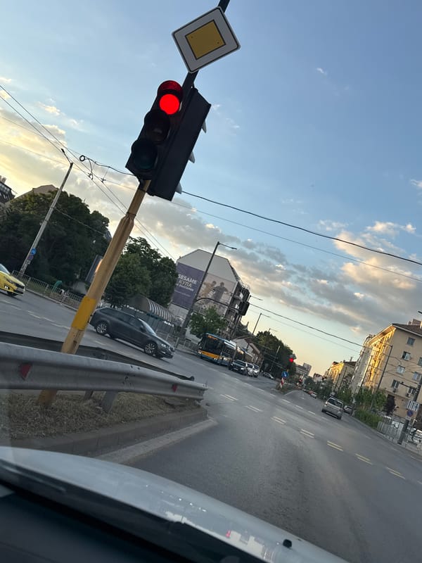 Traffic stop at red light in Sofia, Bulgaria