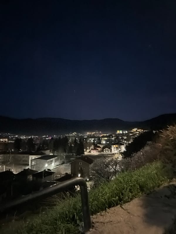 Nighttime cityscape of Velingrad captured from elevated viewpoint