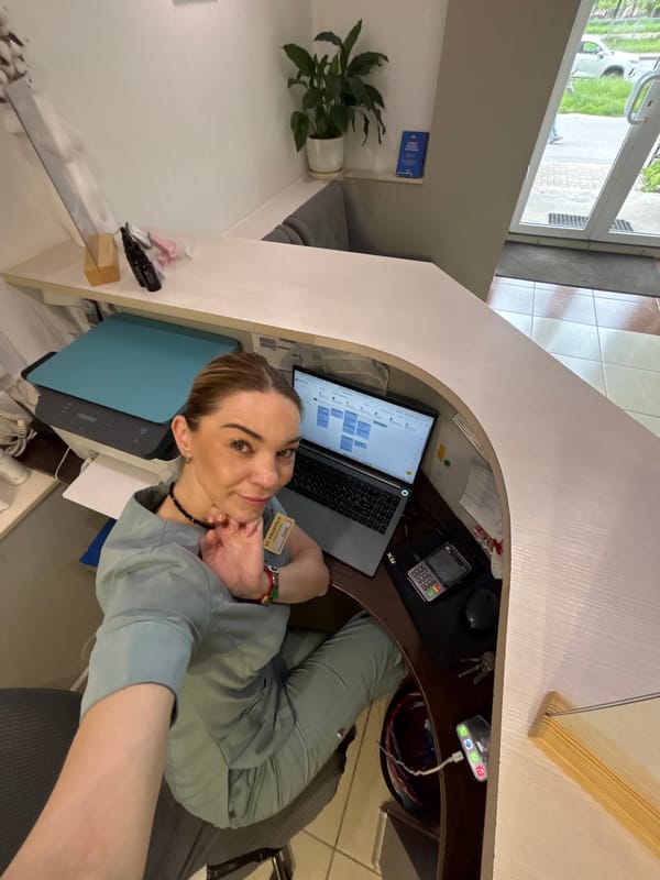 Woman takes selfies at beauty clinic in Vsevolozhsk