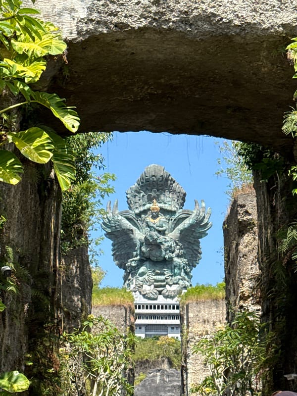 Early morning tourists visit Garuda Wisnu Kencana monument Indonesia