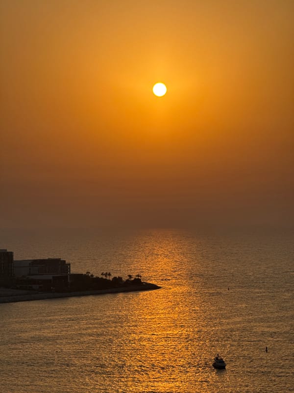 Arabian Gulf sunset, multiple angles, Dubai waterfront