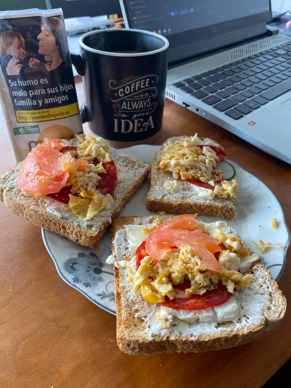 Breakfast documentation with guilty pleasures hashtag in Gijón