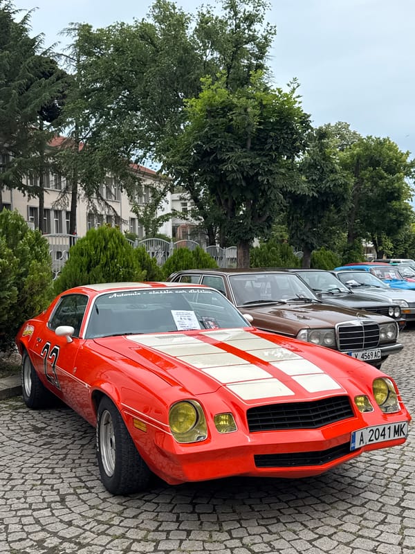 Classic car show displays vintage automobiles in Tsarevo, Bulgaria